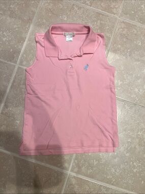 The Beaufort Bonnet Company Pink Sleeveless Polo Top with Blue Embroidery